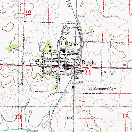 Topographic Map of Breda, IA