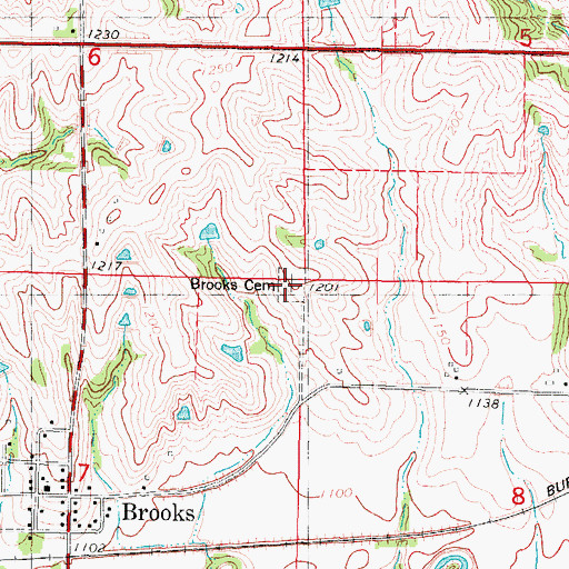 Topographic Map of Brooks Cemetery, IA