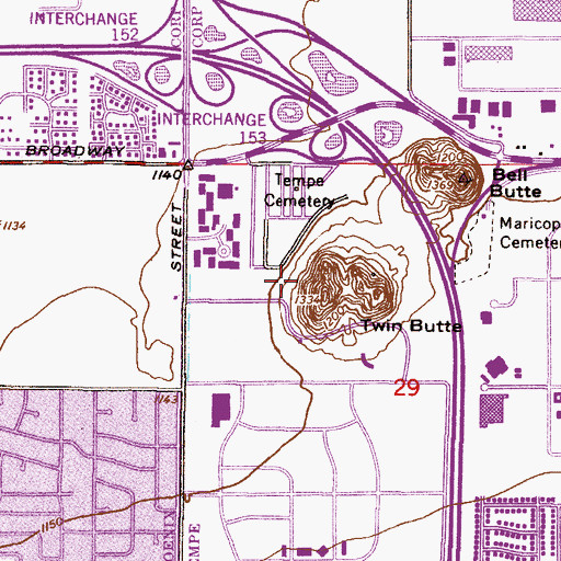 Topographic Map of The Buttes in Tempe Heliport, AZ