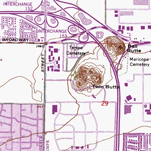 Topographic Map of The Buttes in Tempe Heliport, AZ