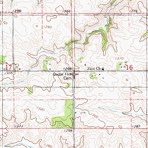 Topographic Map of Cedar Hill Cemetery, IA