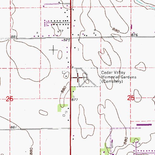 Topographic Map of Cedar Valley Memorial Gardens, IA