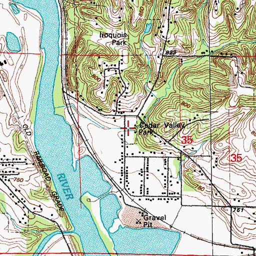 Topographic Map of Cedar Valley Park, IA