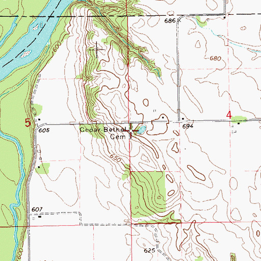 Topographic Map of Cedar - Bethel Cemetery, IA