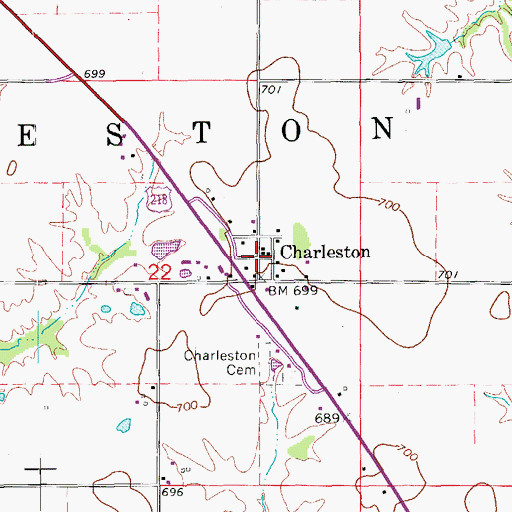 Topographic Map of Charleston, IA