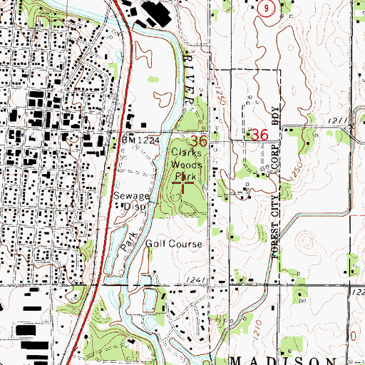 Topographic Map of Clarks Woods Park, IA