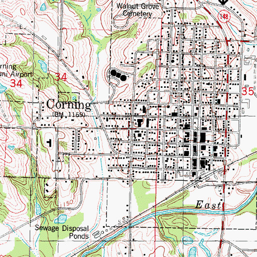 Topographic Map of Corning, IA