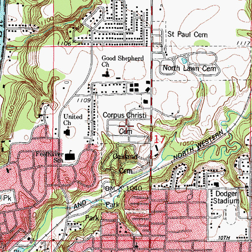 Topographic Map of Corpus Christi Cemetery, IA