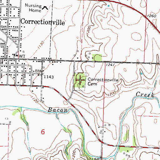 Topographic Map of Correctionville Cemetery, IA