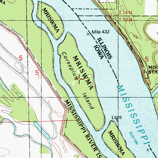 Topographic Map of Corsepius Island, IA