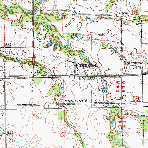 Topographic Map of Cranston, IA