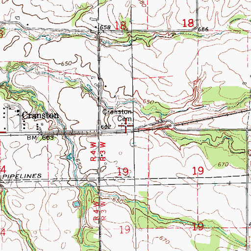 Topographic Map of Cranston Cemetery, IA