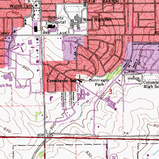 Topographic Map of Cresthaven School, IA
