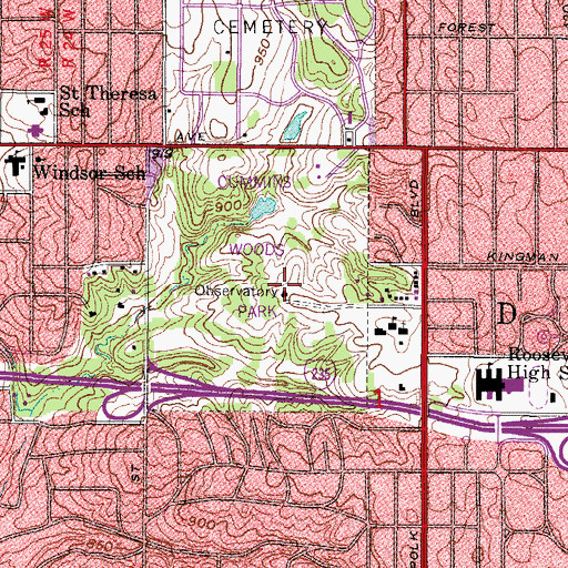 Topographic Map of Waveland Park, IA