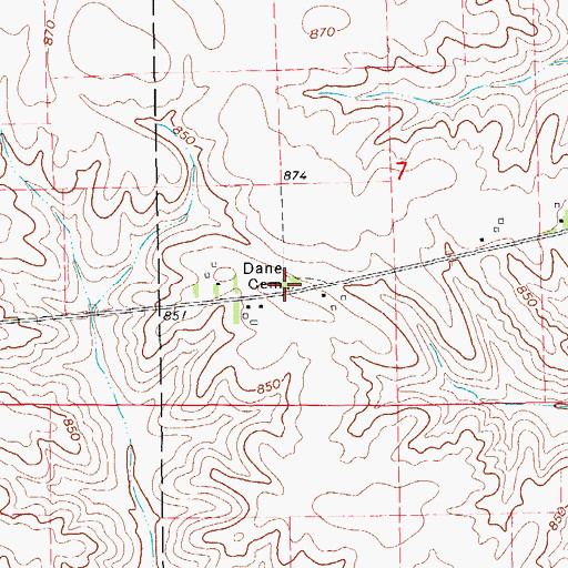 Topographic Map of Dane Cemetery, IA