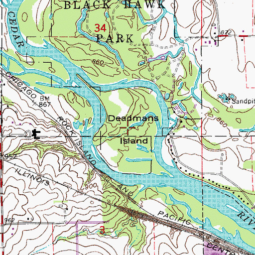 Topographic Map of Deadmans Island, IA