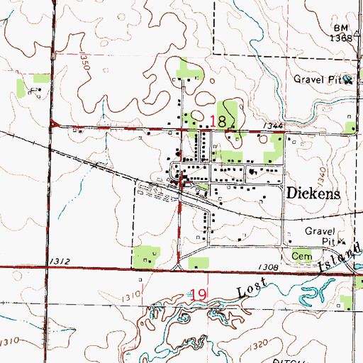 Topographic Map of Dickens, IA