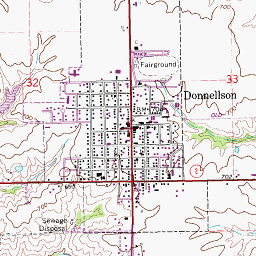 Topographic Map of Donnellson, IA
