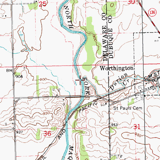 Topographic Map of Durion Creek, IA