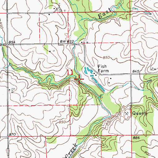Topographic Map of East Branch Spring Creek, IA