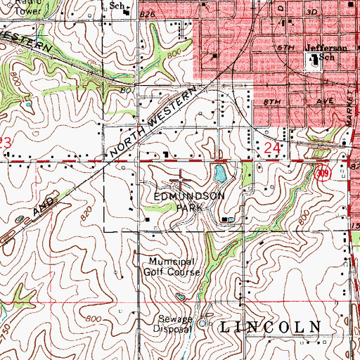 Topographic Map of Edmundson Park, IA