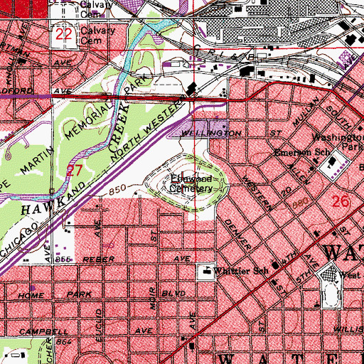 Topographic Map of Elmwood Cemetery, IA