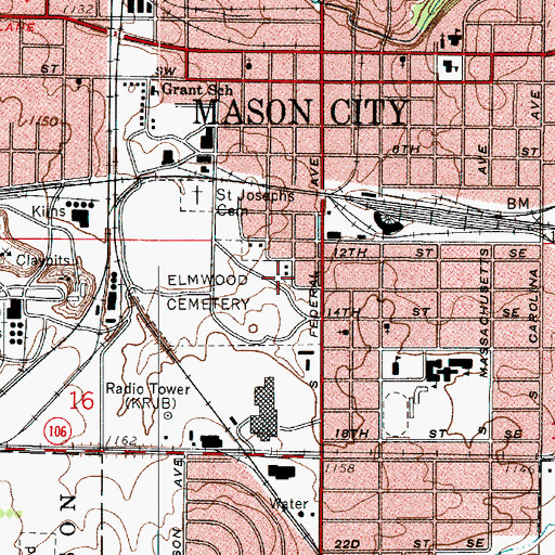 Topographic Map of Elmwood - Saint Joseph Municipal Cemetery, IA