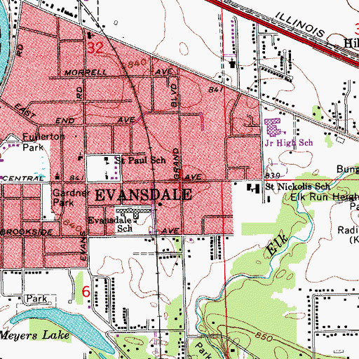 Topographic Map of Evansdale, IA