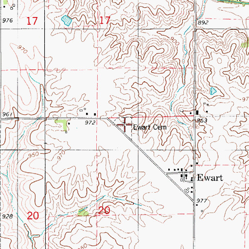 Topographic Map of Ewart Cemetery, IA