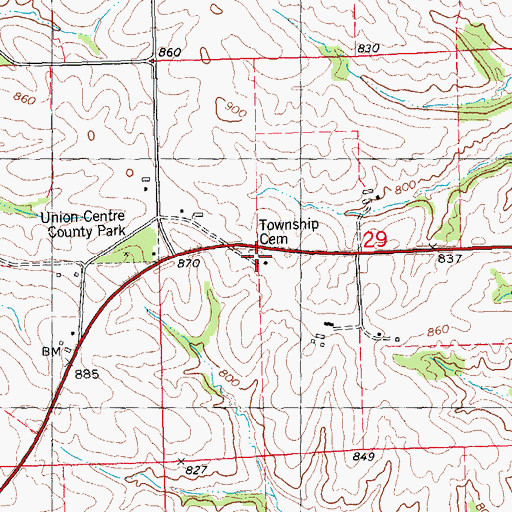 Topographic Map of Fairfield Township Cemetery, IA