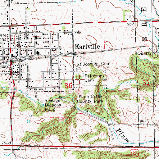 Topographic Map of Fairview Cemetery, IA