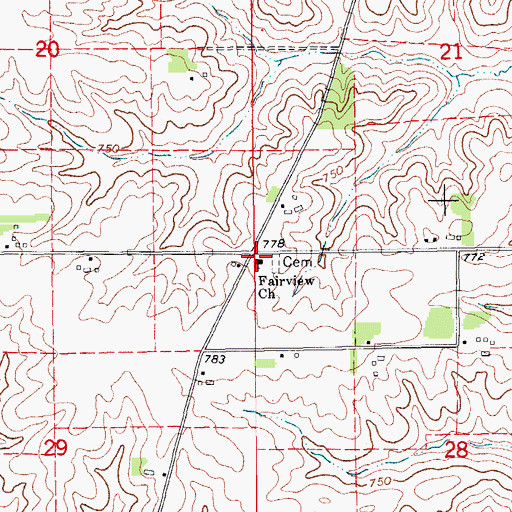Topographic Map of Fairview Church, IA