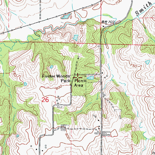 Topographic Map of Foster Woods Park, IA
