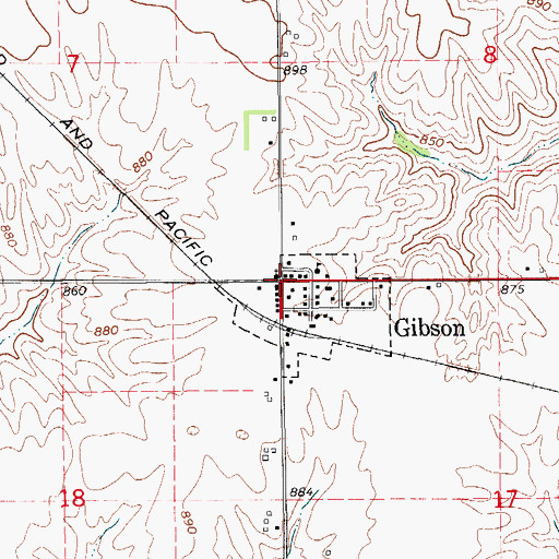 Topographic Map of Gibson, IA