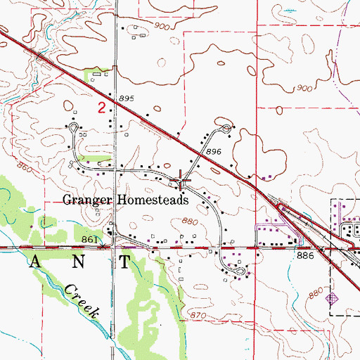 Topographic Map of Granger Homesteads, IA