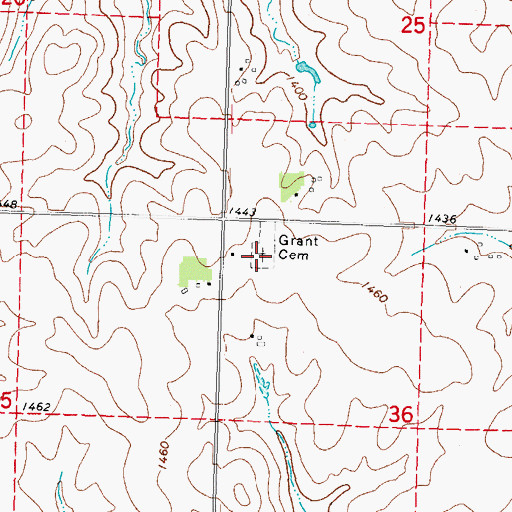 Topographic Map of Grant Cemetery, IA