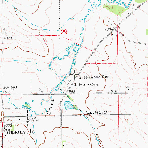 Topographic Map of Greenwood Cemetery, IA
