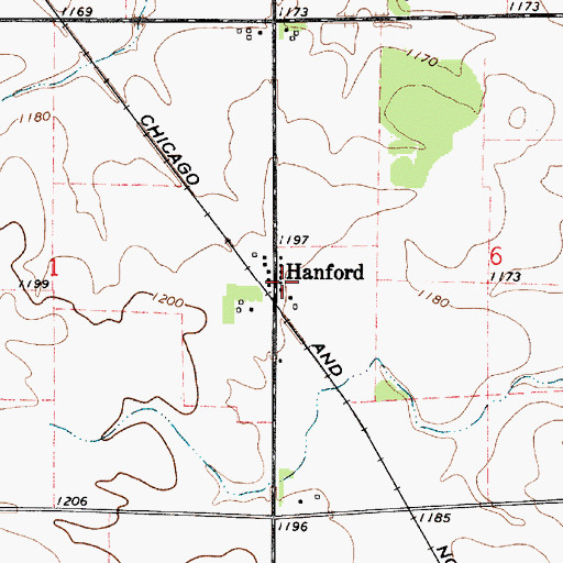 Topographic Map of Hanford, IA