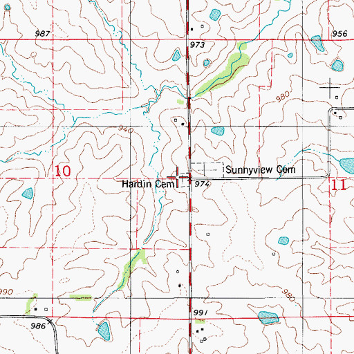 Topographic Map of Hardin Cemetery, IA