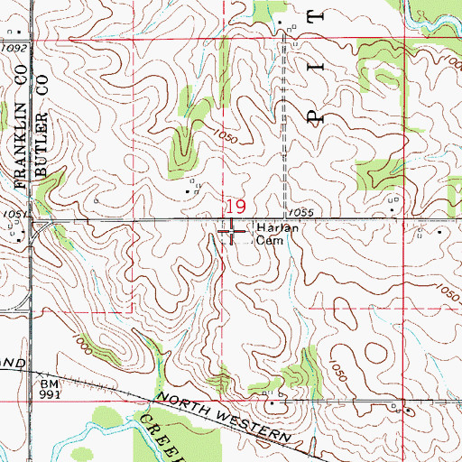 Topographic Map of Harlan Cemetery, IA