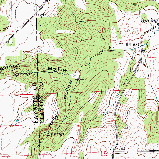 Topographic Map of Hells Hollow, IA