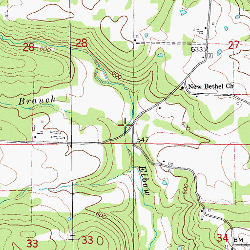Topographic Map of Fletcher Branch, AR