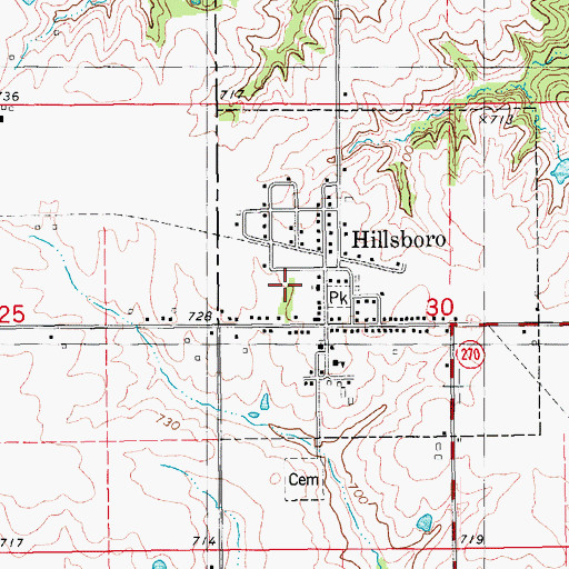 Topographic Map of Hillsboro, IA