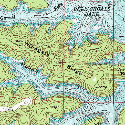 Topographic Map of Windgate Ridge, AR