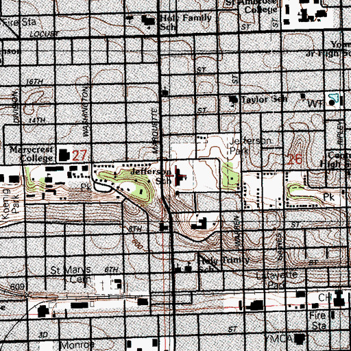 Topographic Map of Jefferson Elementary School, IA