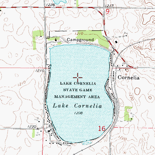 Topographic Map of Lake Cornelia State Game Management Area, IA