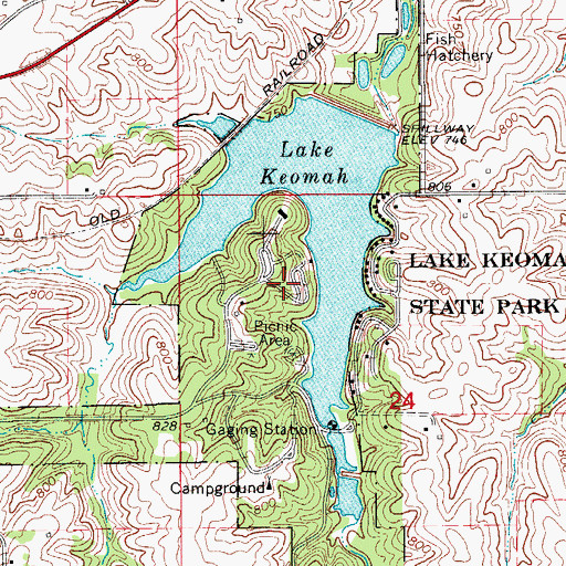 Topographic Map of Lake Keomah State Park, IA
