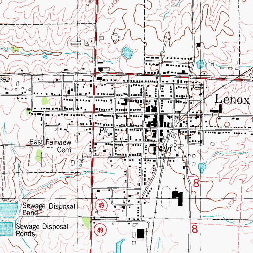 Topographic Map of Lenox, IA