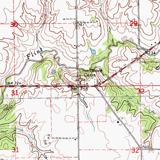 Topographic Map of Linn Grove Cemetery, IA