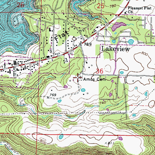 Topographic Map of Amos Cemetery, AR